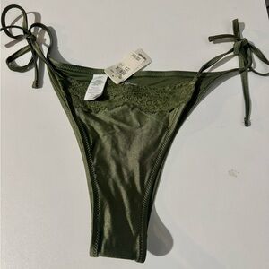 aerie Olive Green Lace-Trim Tie-Side Bikini Bottoms